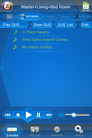 Iphone screens for control of Z-Audio